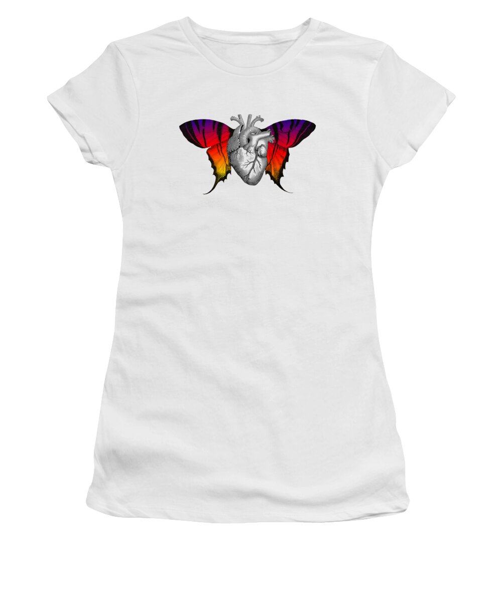 Heart Women's T-Shirt featuring the digital art Flying heart with butterfly wings by Madame Memento
