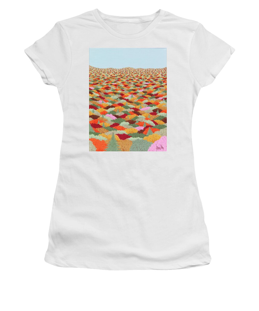 Tree Tops Women's T-Shirt featuring the painting Forest For The Trees part 2 by Doug Miller