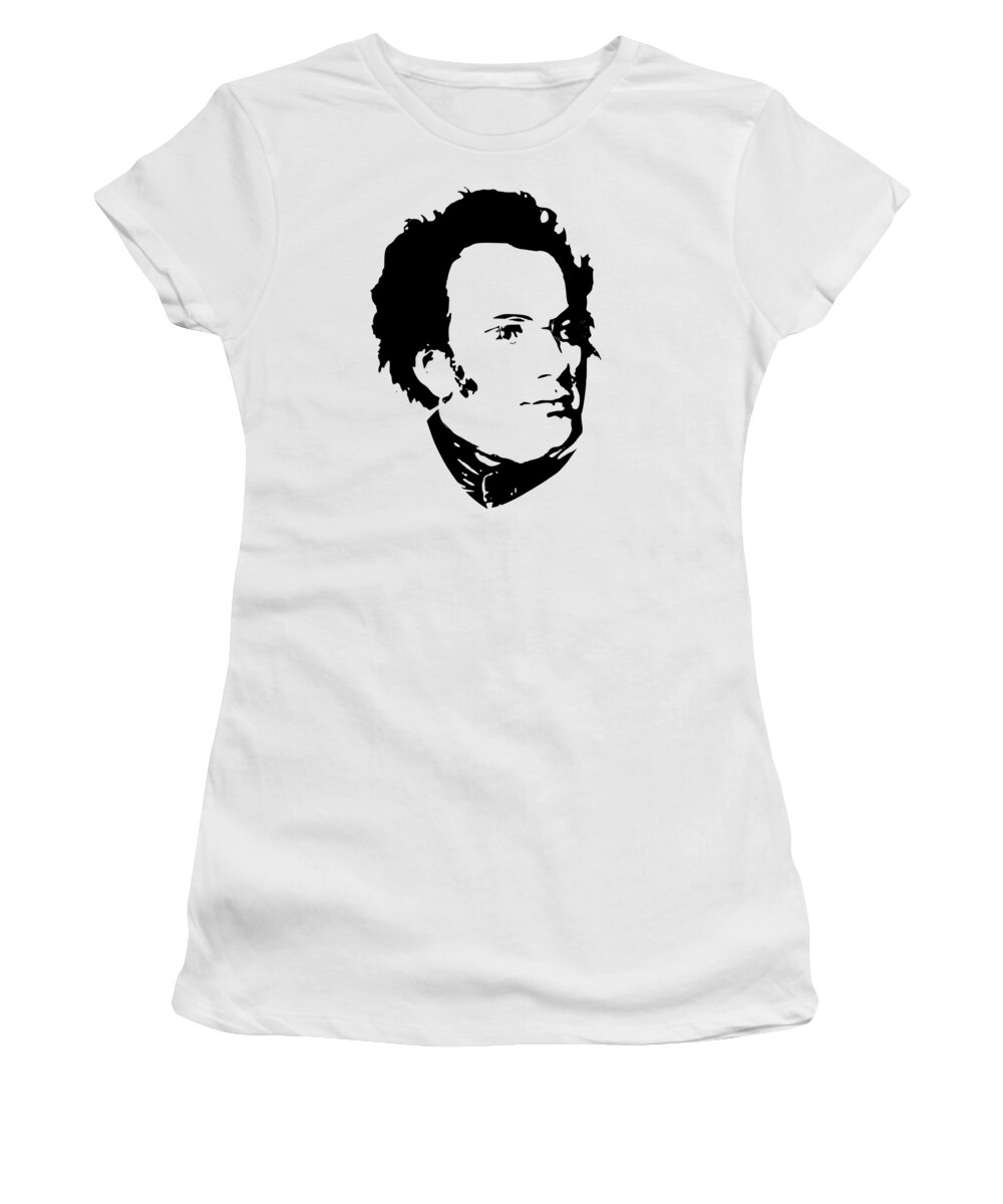 Franz Schubert Women's T-Shirt featuring the digital art Franz Schubert Black On White by Filip Schpindel