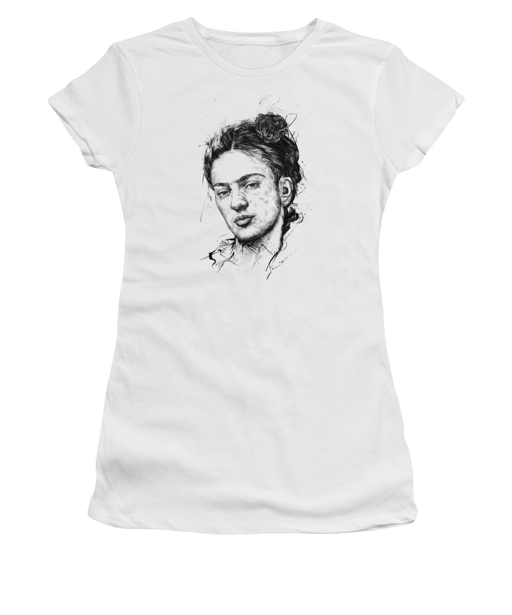 Frida Women's T-Shirt featuring the drawing Frida by Balazs Solti