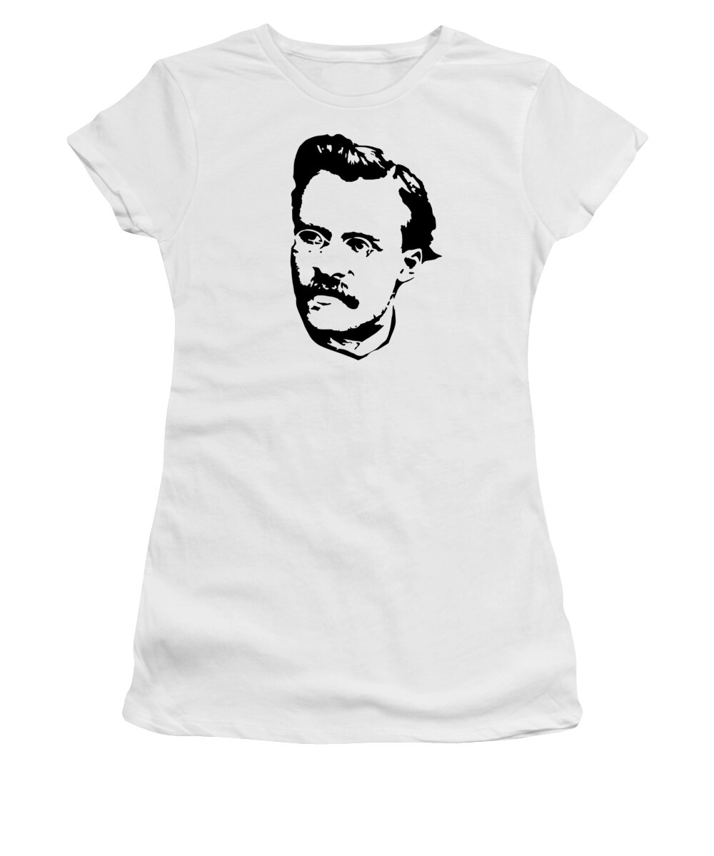 Friedrich Nietzsche Women's T-Shirt featuring the digital art Friedrich Nietzsche Black On White by Megan Miller