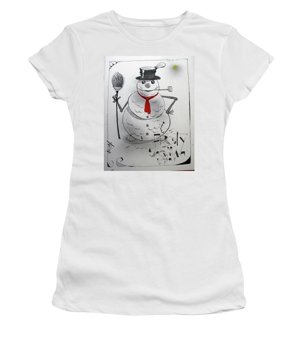 Snowman Women's T-Shirt featuring the drawing Frosty the Snowman by Phil Mckenney