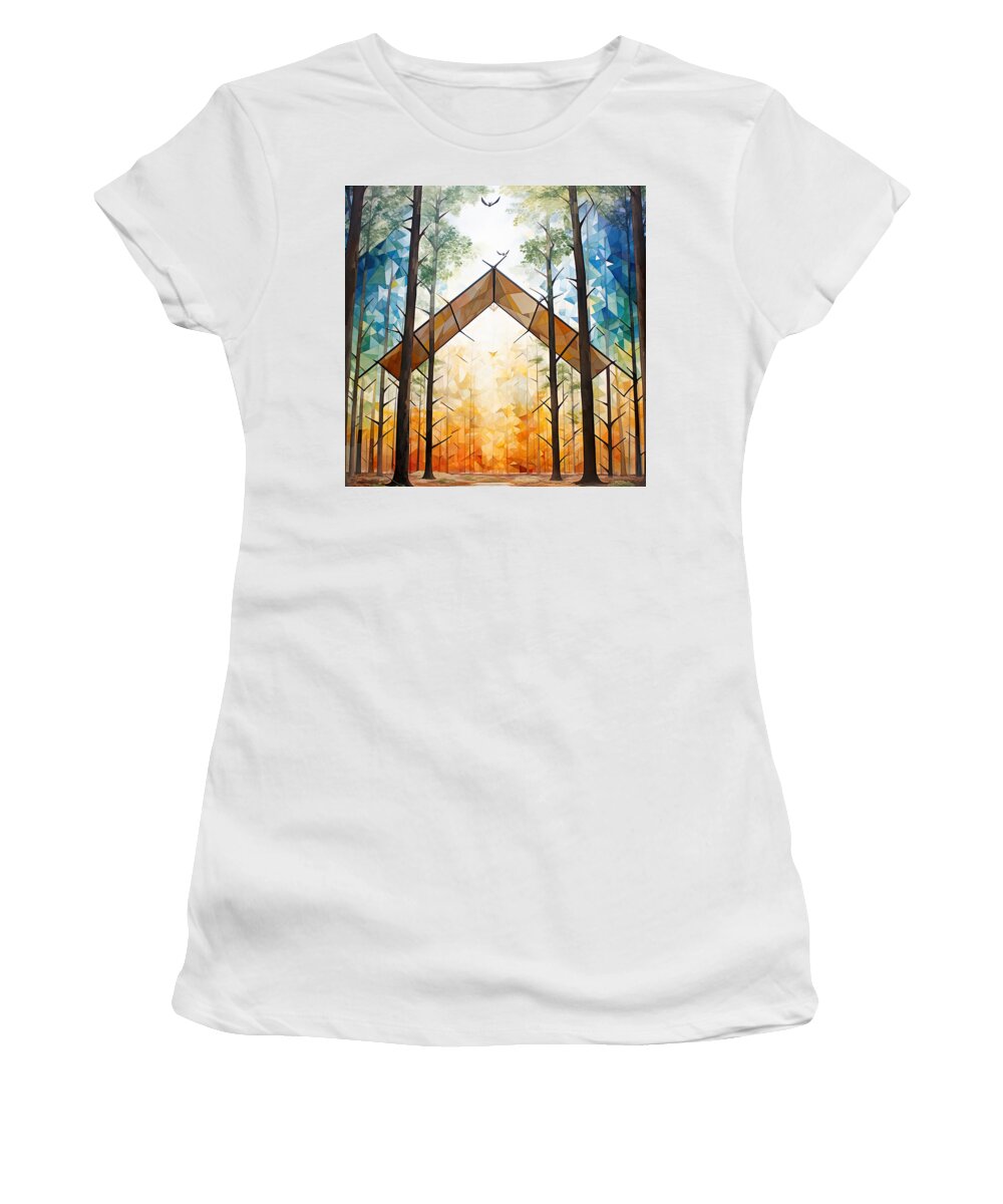 Blue And Orange Art Women's T-Shirt featuring the painting Geometric Retreat - Blue and Orange Art by Lourry Legarde