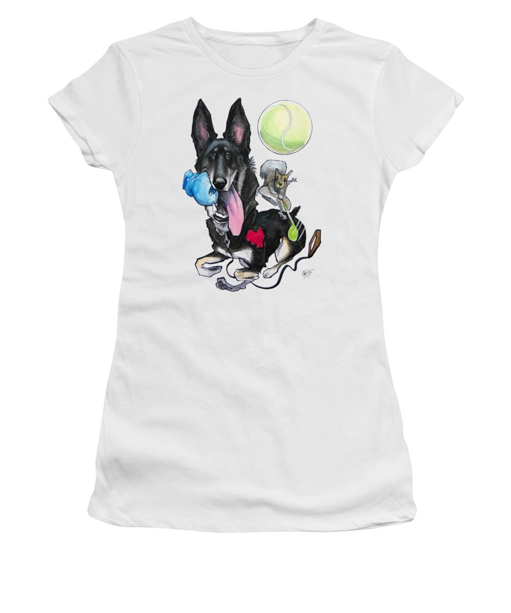Dog Women's T-Shirt featuring the drawing German Shepherd and Squirrel by Canine Caricatures By John LaFree