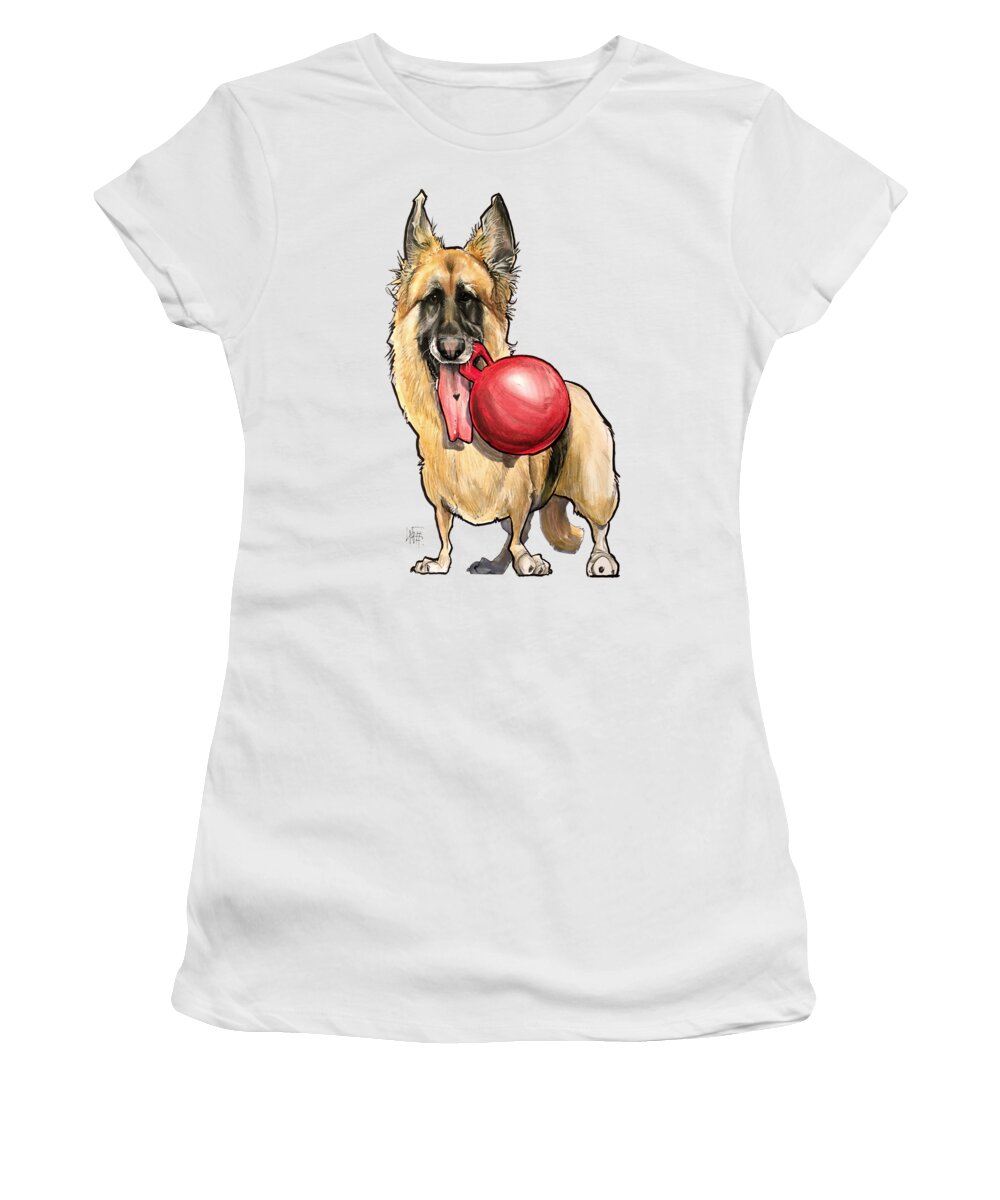Dog Women's T-Shirt featuring the drawing German Shepherd with Toy by Canine Caricatures By John LaFree