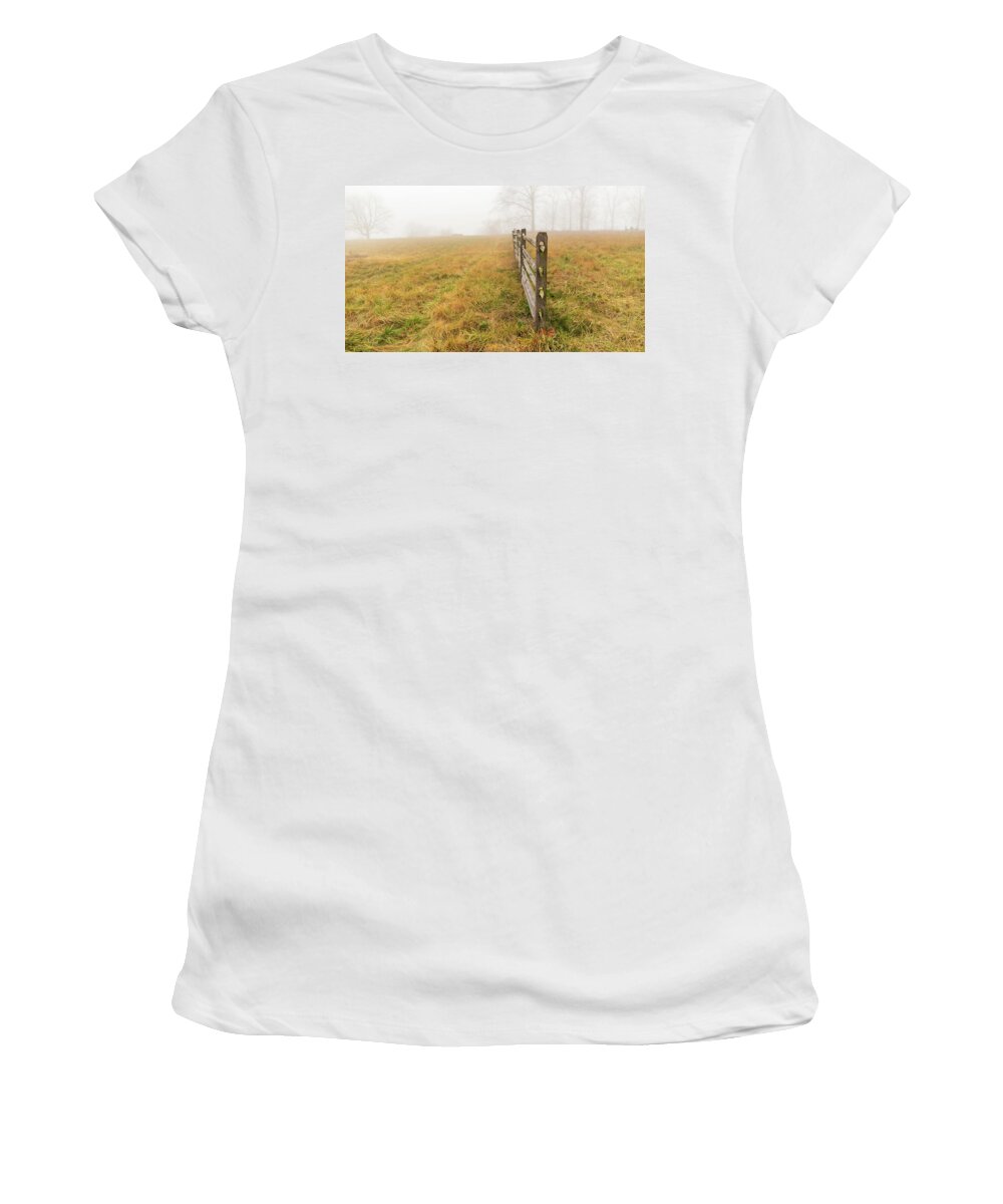 Landscape Women's T-Shirt featuring the photograph Gettysburg Fence Winter 2020 by Amelia Pearn