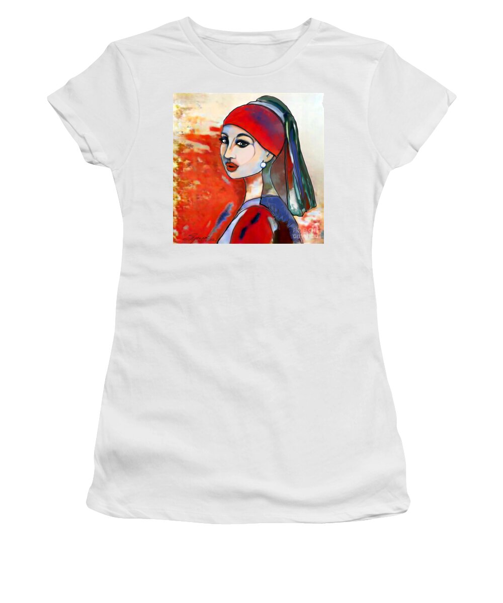 Figurative Art Women's T-Shirt featuring the digital art Girl with Pearl 001 by Stacey Mayer