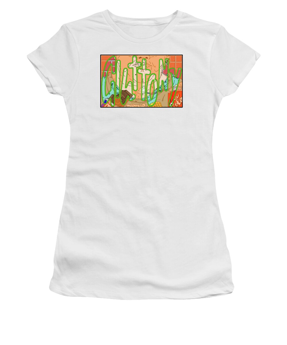 Gluttony Women's T-Shirt featuring the digital art Gluttony from the Seven Deadly Sins Series by Christopher W Weeks