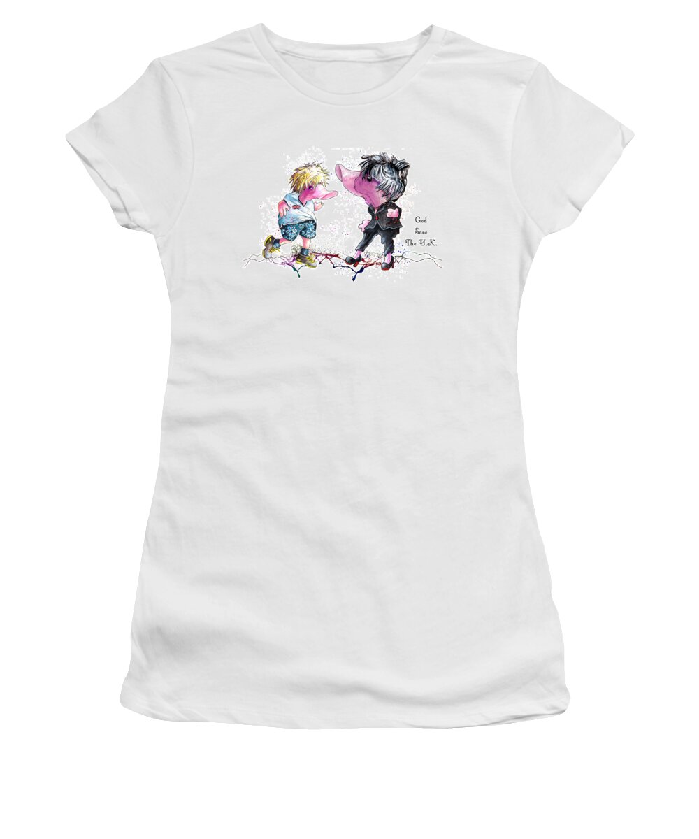 Duck Women's T-Shirt featuring the painting God Save The UK by Miki De Goodaboom