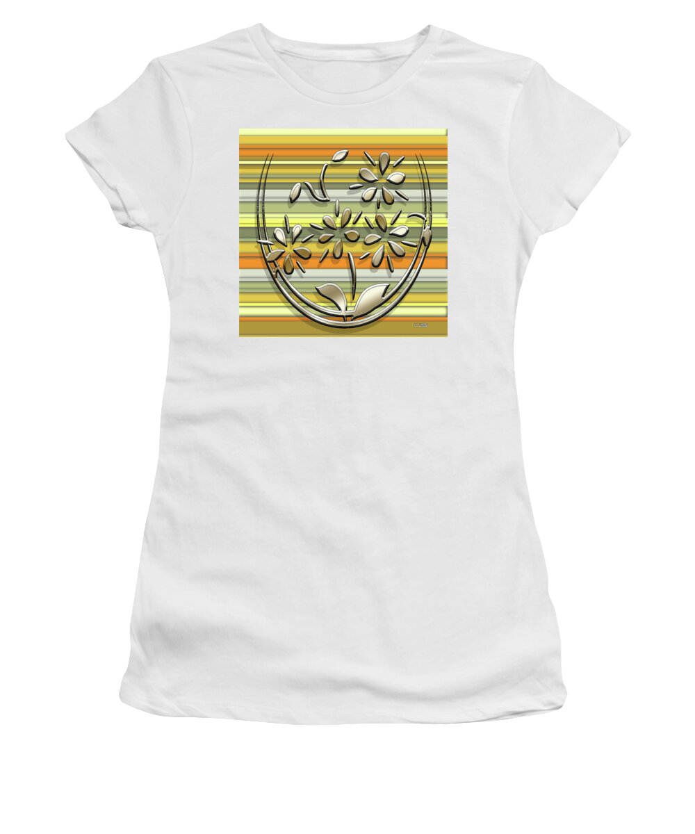 Staley Women's T-Shirt featuring the digital art Gold Flowers on Yellow 2 by Chuck Staley