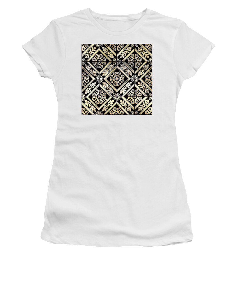 Gold Tiles Women's T-Shirt featuring the digital art Gold On Black Tiles Mosaic Design Decorative Art V by Irina Sztukowski