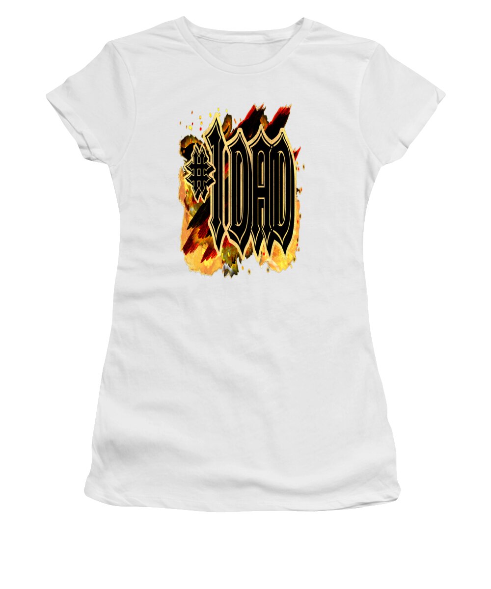 Golden Women's T-Shirt featuring the digital art Golden Number One Dad Emblem for Father's Day by Delynn Addams