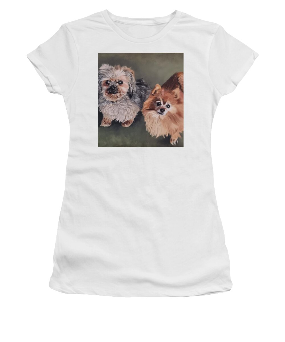 Animal Painting Women's T-Shirt featuring the painting Gracie And Jack by Cassy Allsworth