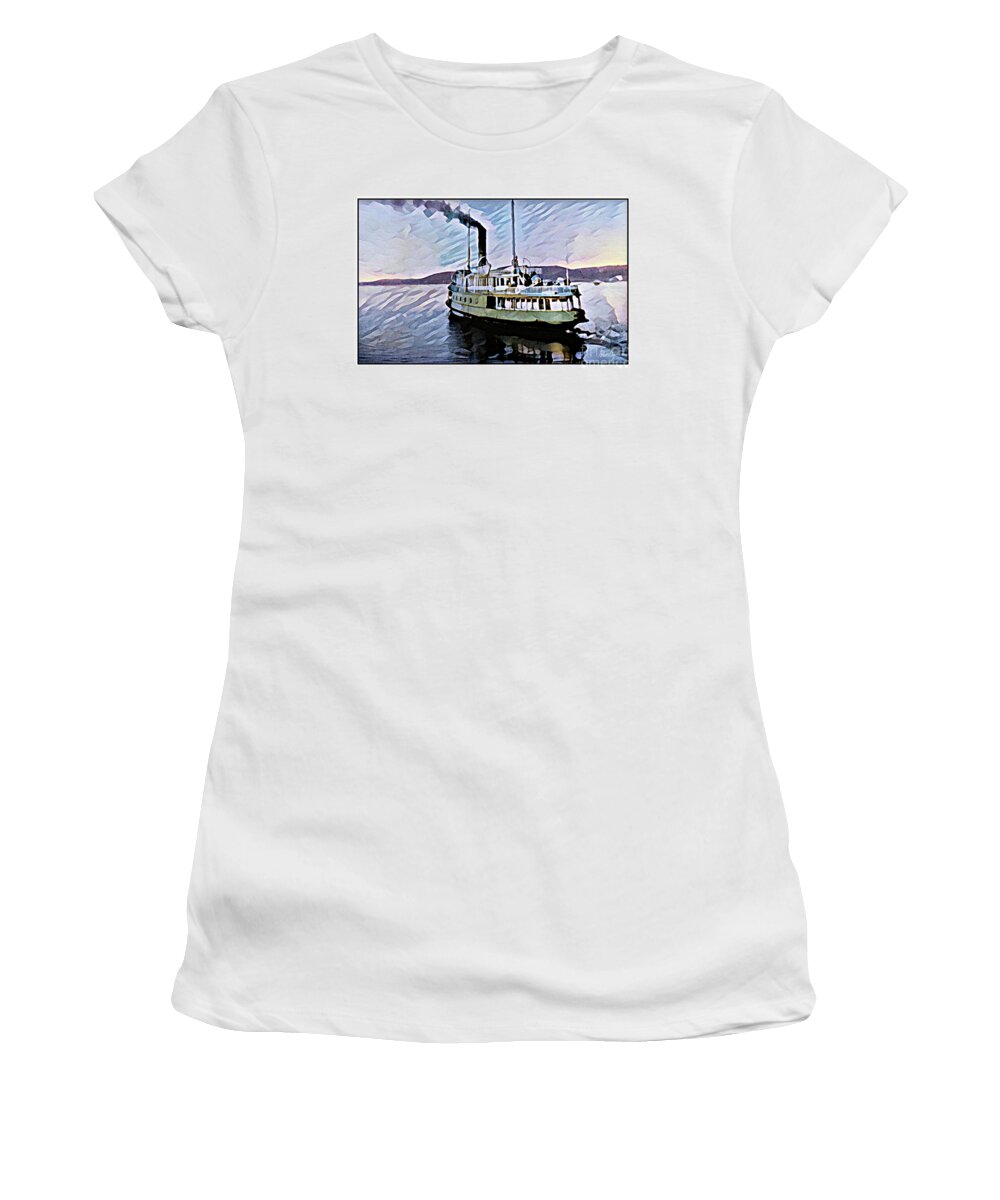 Aurora Women's T-Shirt featuring the digital art Grand Manan Ferry Aurora by Art MacKay