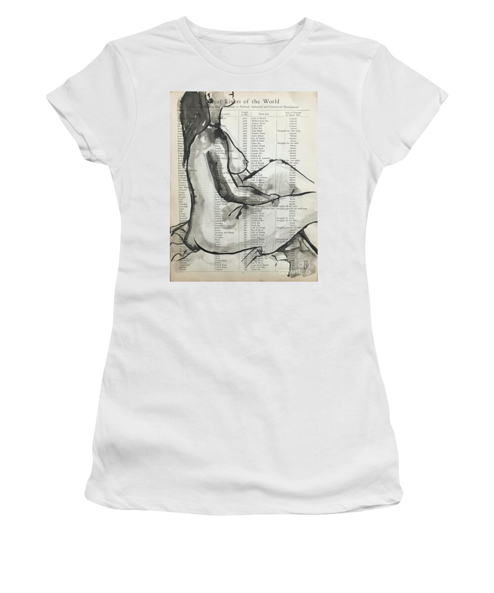 Sumi Ink Women's T-Shirt featuring the drawing Great Rivers of the World by M Bellavia