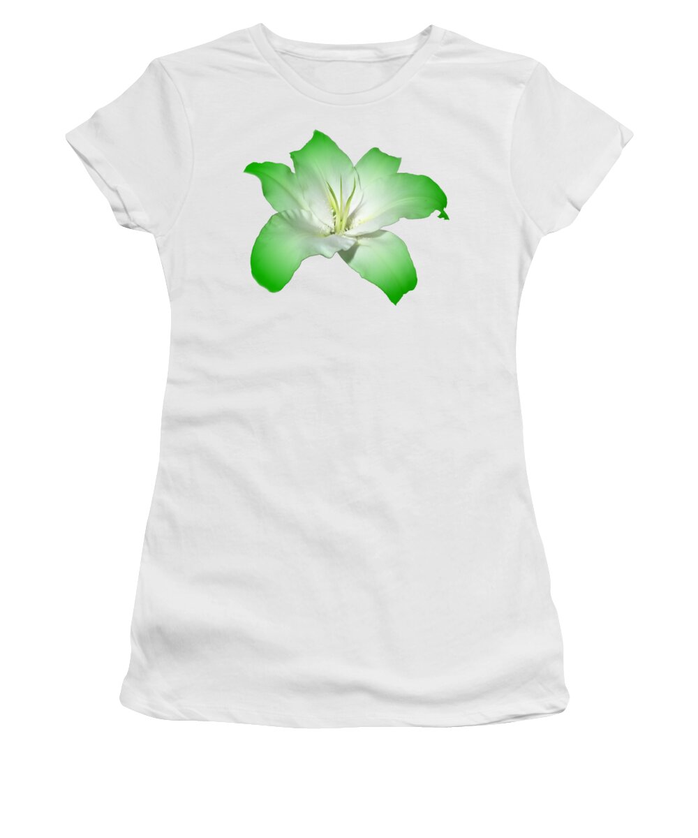 Green Women's T-Shirt featuring the photograph Green Lily Flower by Delynn Addams
