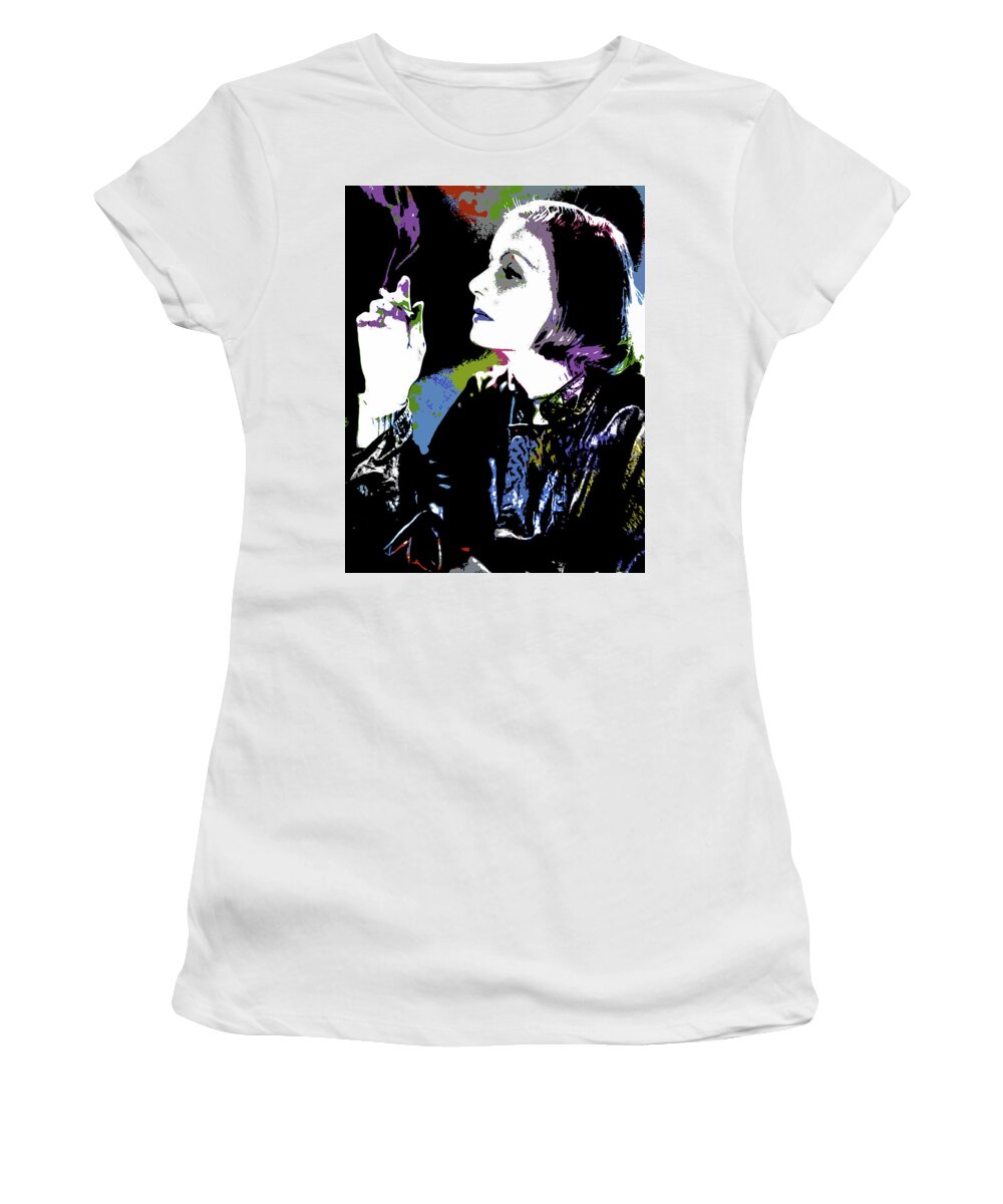 Greta Garbo Women's T-Shirt featuring the digital art Greta Garbo - 4 psychedelic portrait by Movie World Posters