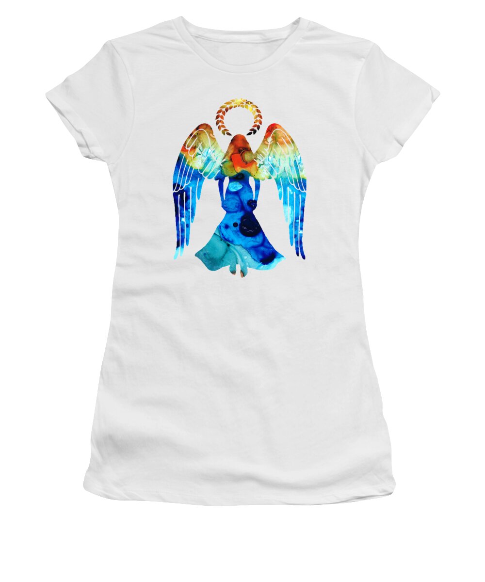 Guardian Women's T-Shirt featuring the painting Guardian Angel - Spiritual Art Painting by Sharon Cummings