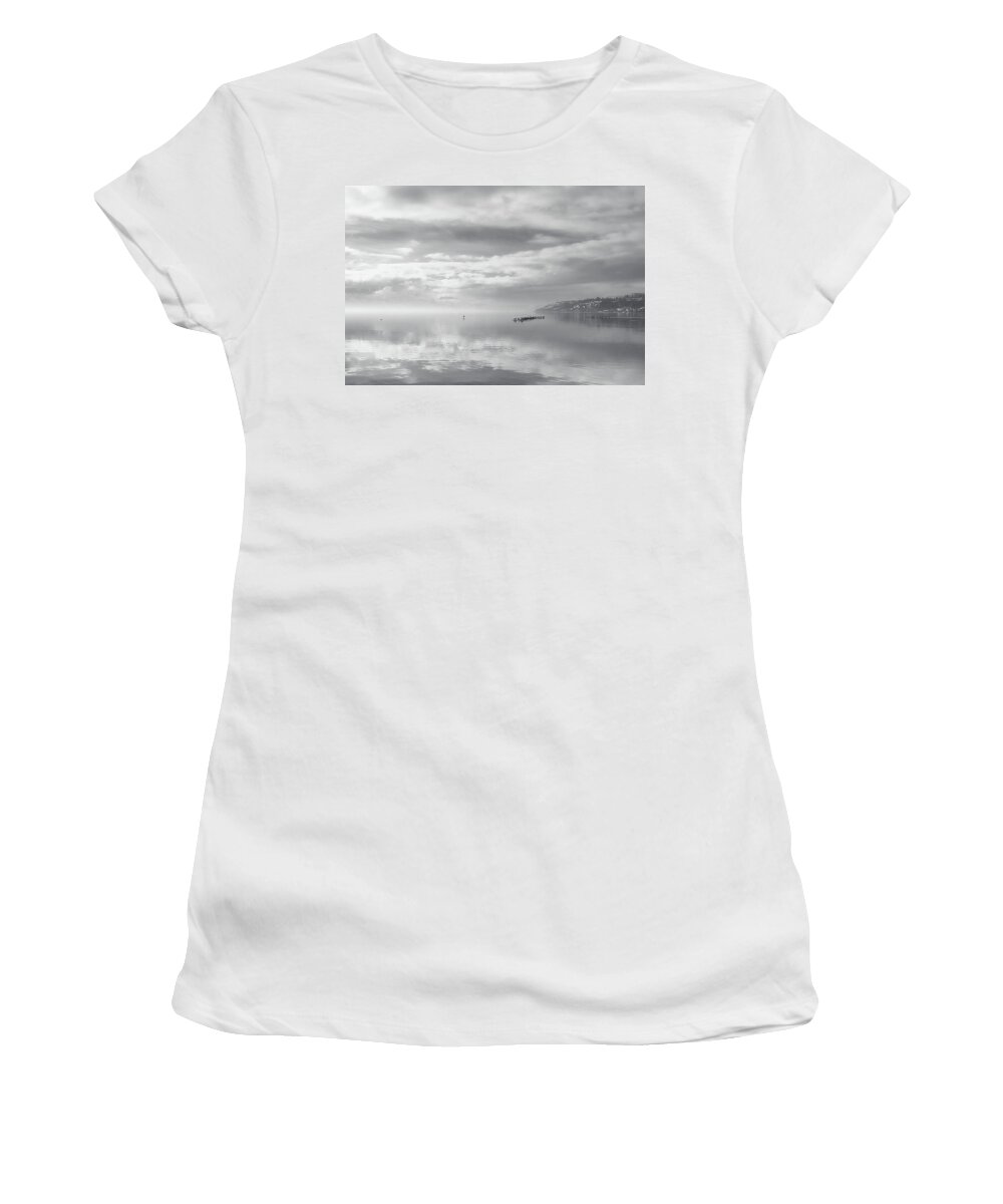 Black And White Photography Women's T-Shirt featuring the photograph Gulls and Reflection Black and White by Allan Van Gasbeck