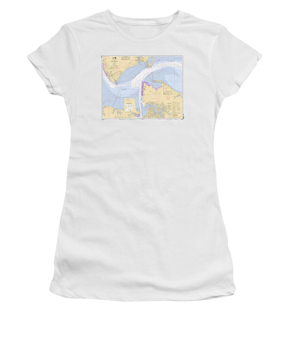 Hampton Roads Women's T-Shirt featuring the digital art Hampton Roads, NOAA Chart 12245 by Nautical Chartworks