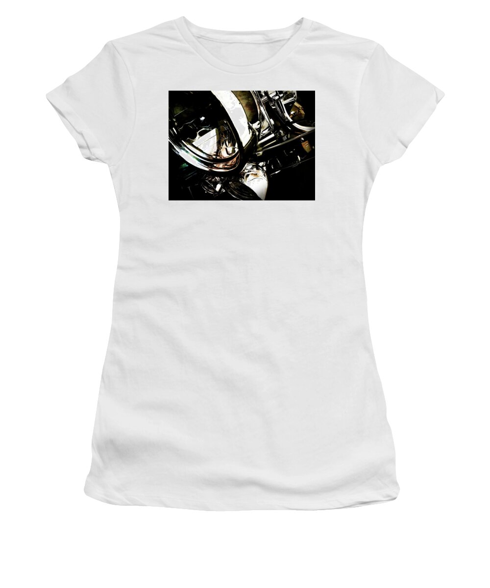 Mc Women's T-Shirt featuring the photograph Harley Motorcycle Chrome by Krista Droop