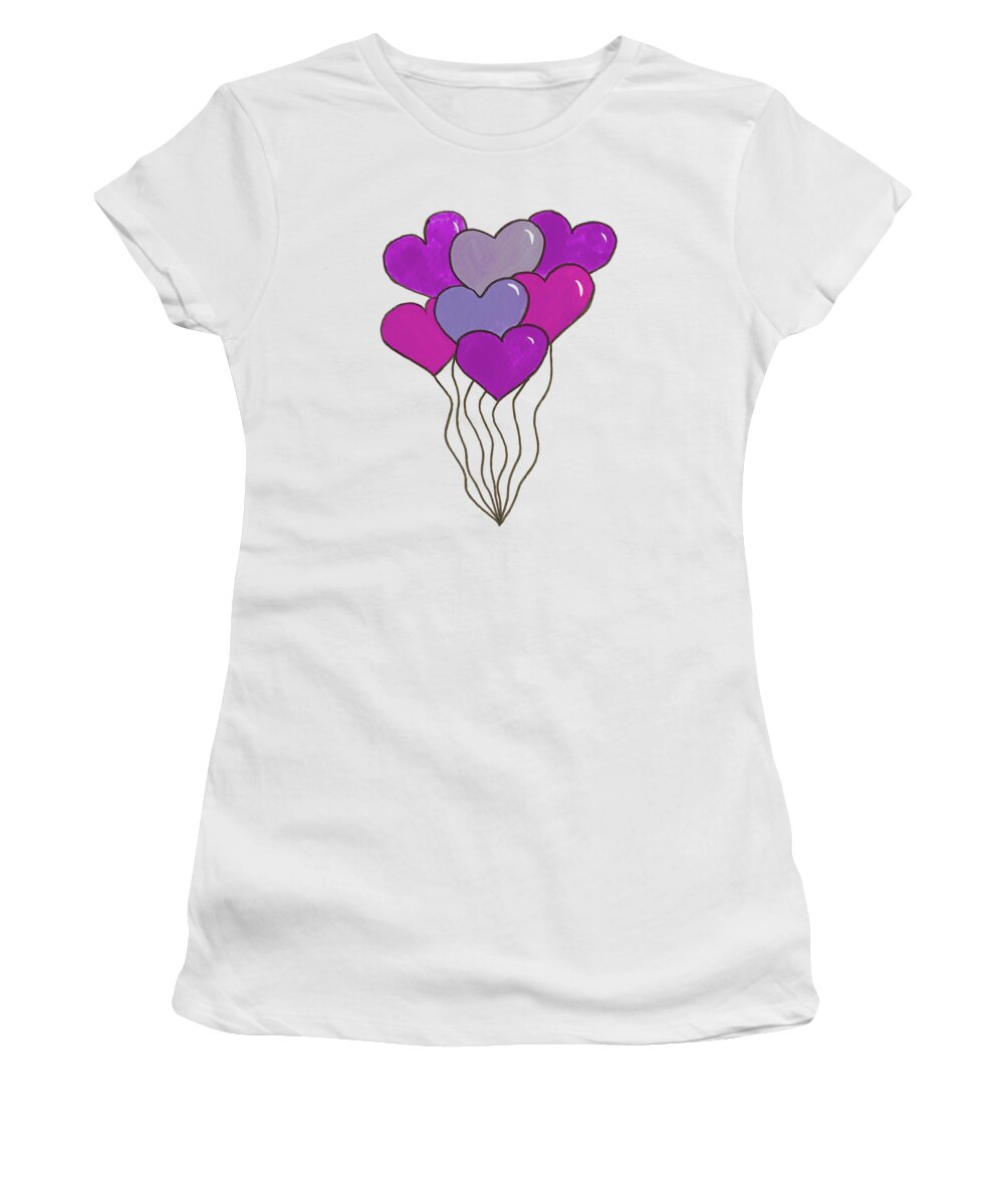 Heart Women's T-Shirt featuring the mixed media Heart Balloons by Lisa Neuman