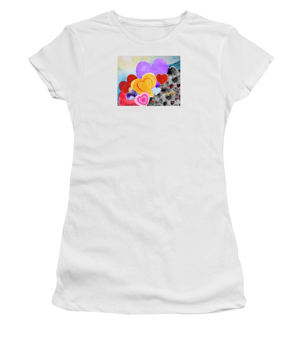 Heart Women's T-Shirt featuring the mixed media Hearts by Stella Levi