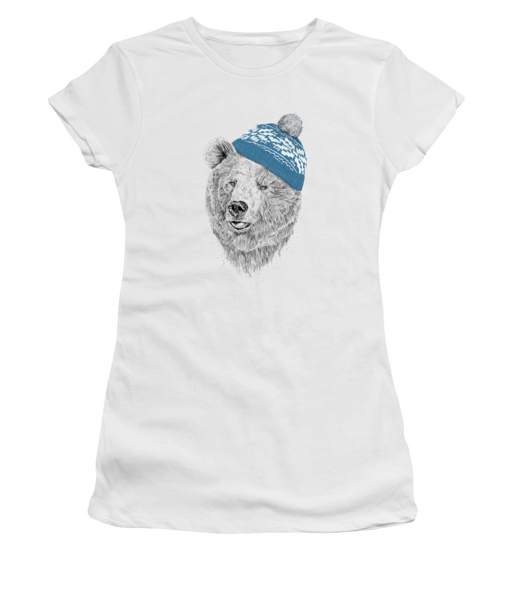 Bear Women's T-Shirt featuring the drawing Hello Winter by Balazs Solti