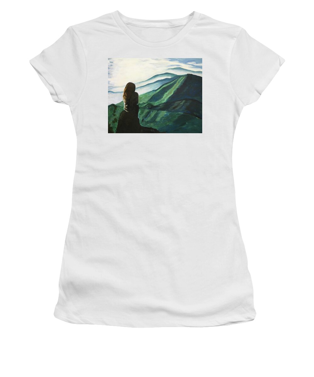 Mountains Women's T-Shirt featuring the painting High Rock by Pamela Schwartz