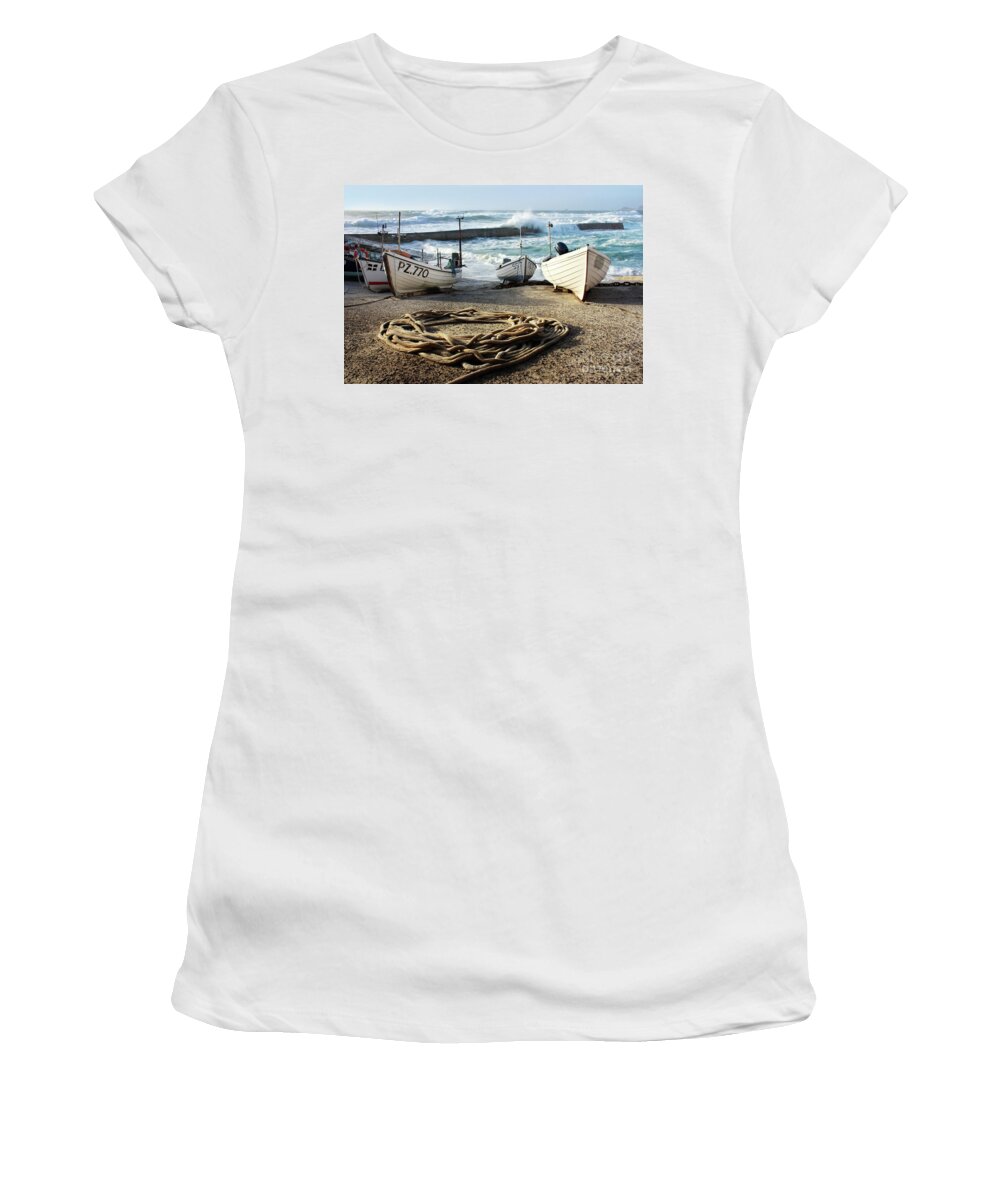 Harbor Women's T-Shirt featuring the photograph High Tide in Sennen Cove Cornwall by Terri Waters