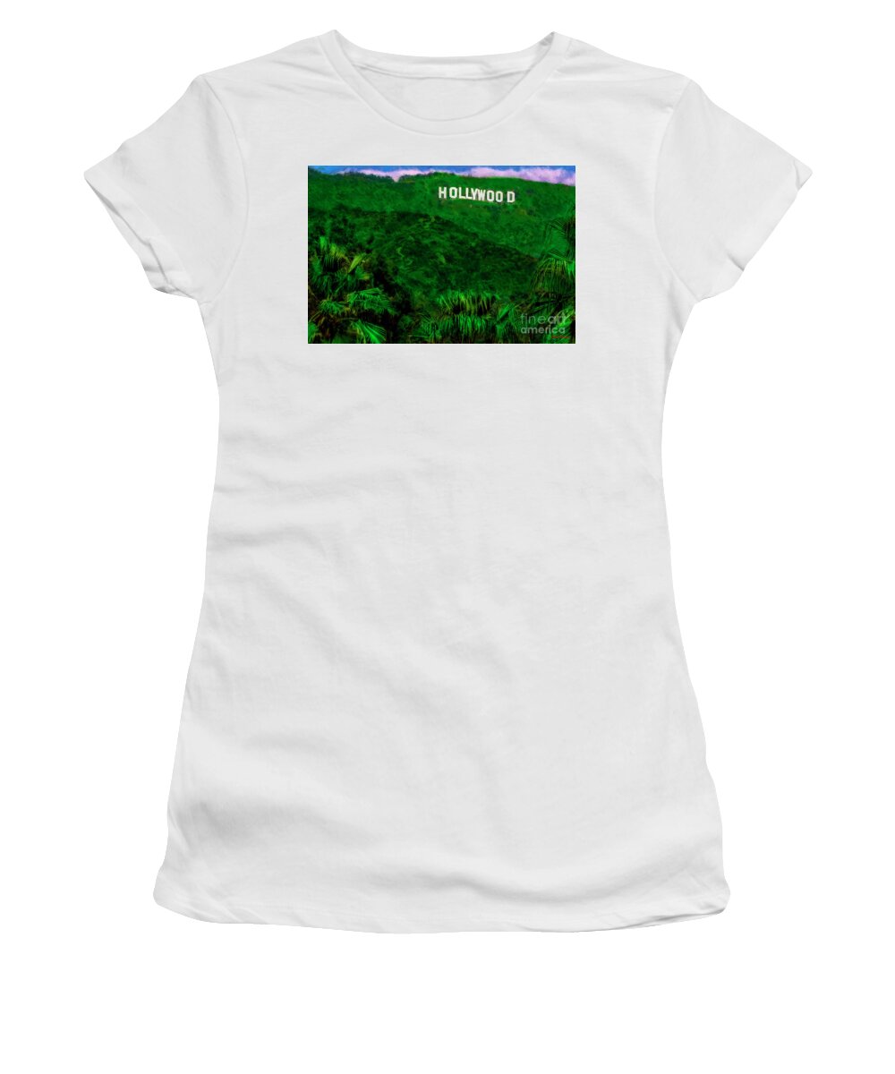 Hollywood Sign Women's T-Shirt featuring the photograph Hollywood Sign Los Angeles by Blake Richards