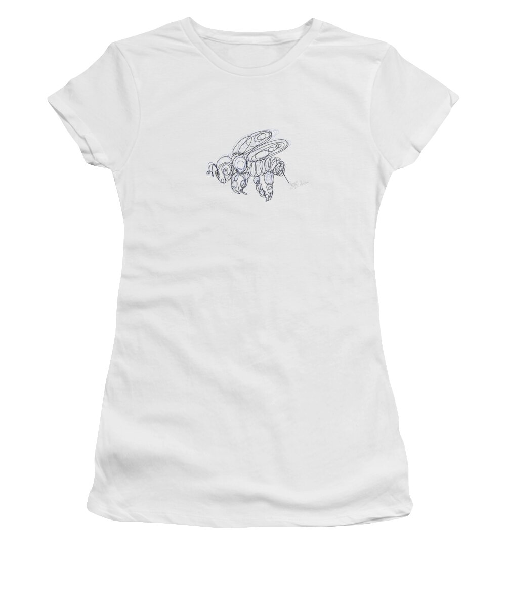 Olena Art Women's T-Shirt featuring the drawing Honey Bee Line Drawing by OLena Art