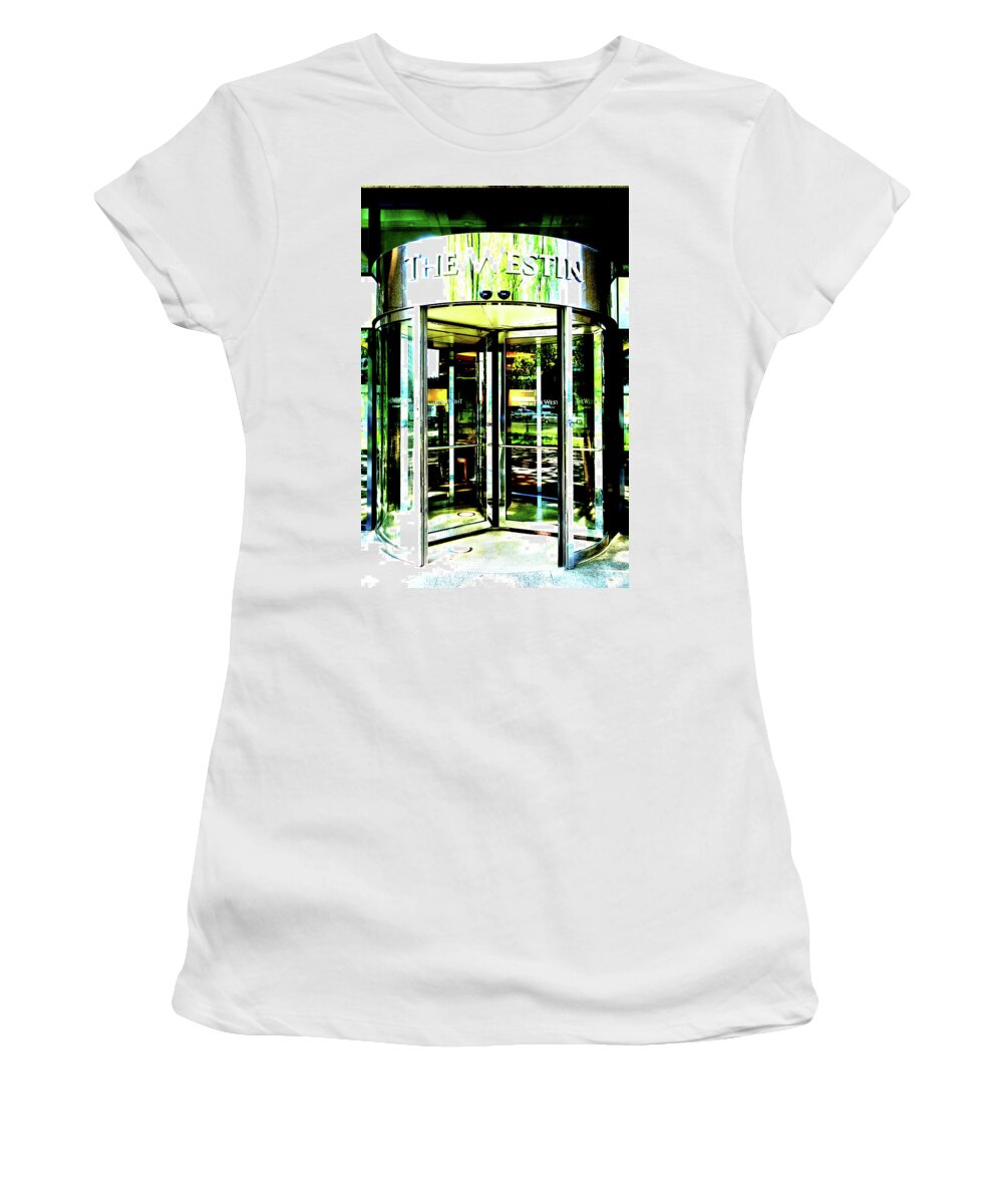 Hotel Women's T-Shirt featuring the photograph Hotel Entrance In Warsaw, Poland 2 by John Siest