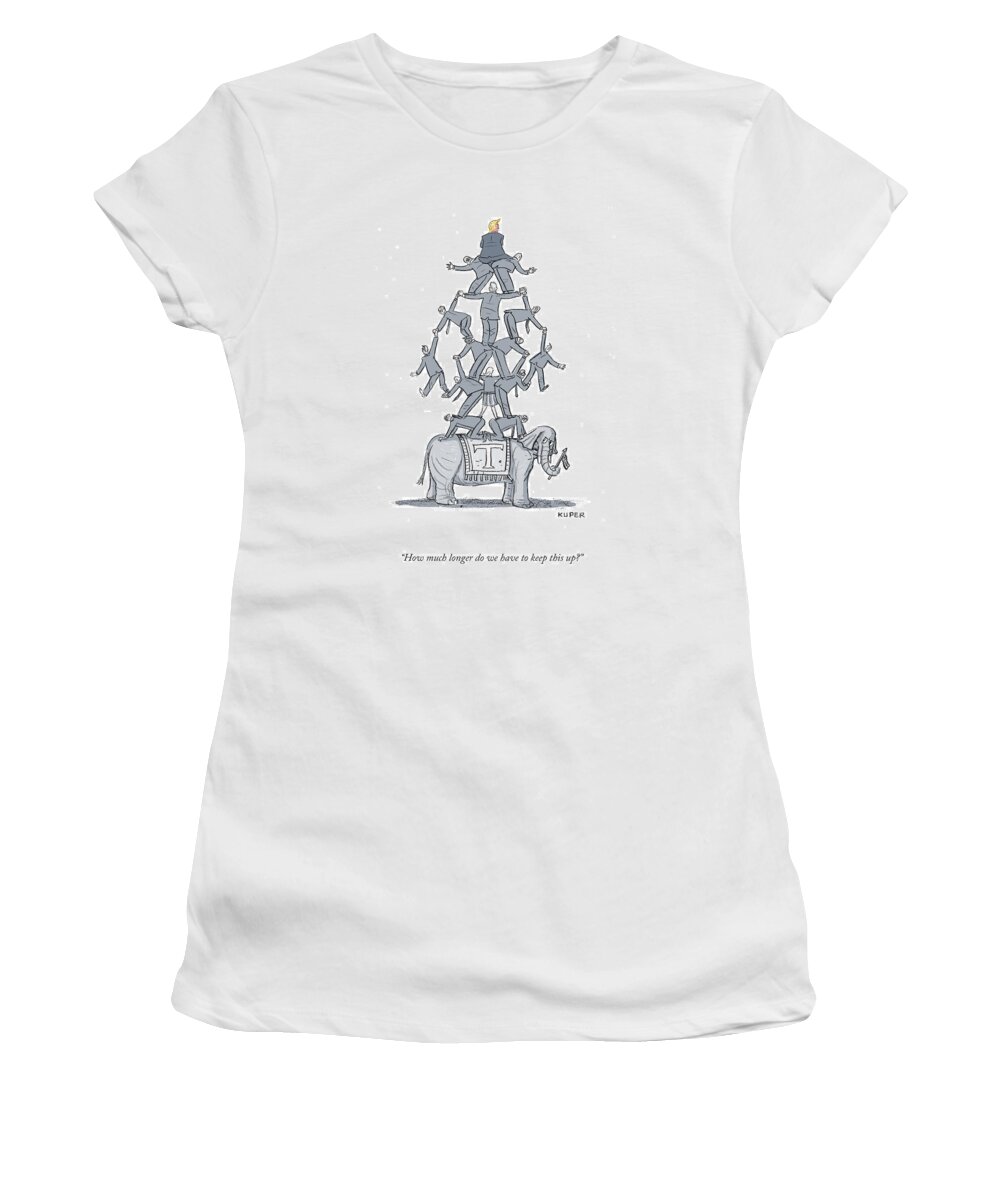 How Much Longer Do We Have To Keep This Up? Women's T-Shirt featuring the drawing How Much Longer? by Peter Kuper