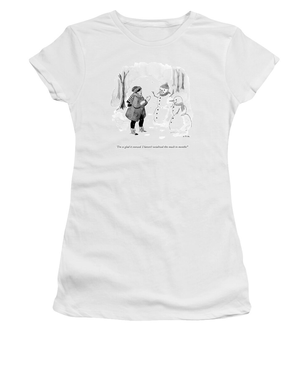 A25145 Women's T-Shirt featuring the drawing I'm So Glad It Snowed by Emily Flake