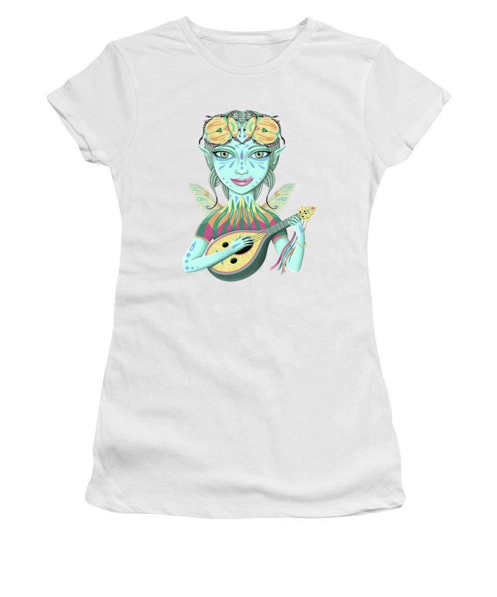 Fantasy Women's T-Shirt featuring the digital art Insect Girl, Scarabella with Lute by Valerie White