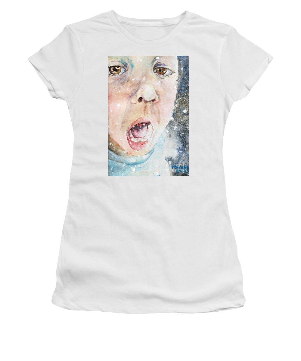 Snow Women's T-Shirt featuring the painting It's SNOWING by Merana Cadorette