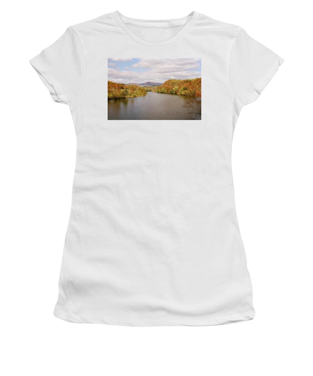  Women's T-Shirt featuring the photograph James River Fall Time by Stephen Dorton