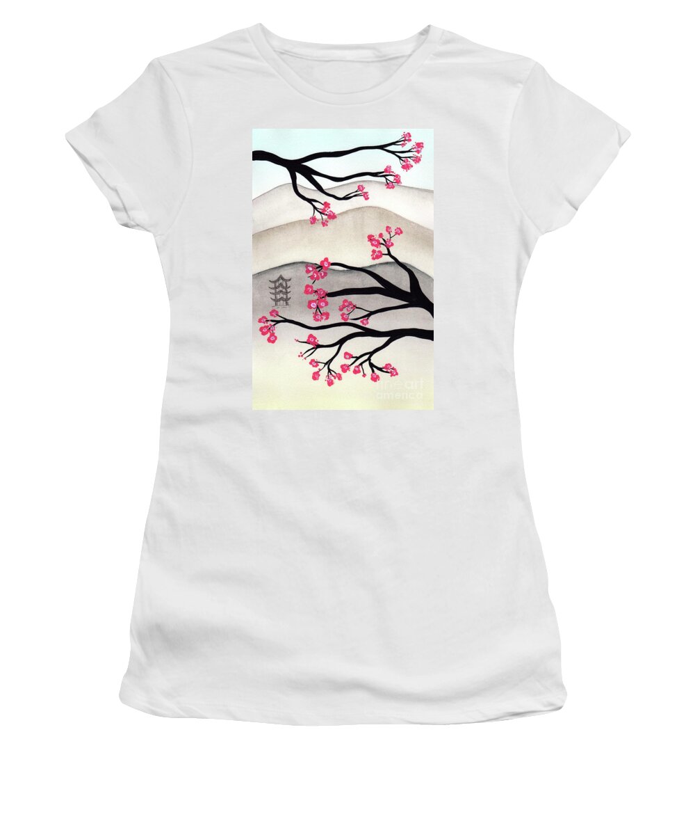 Japan Women's T-Shirt featuring the painting Japanese Cherry Blossoms by Donna Mibus