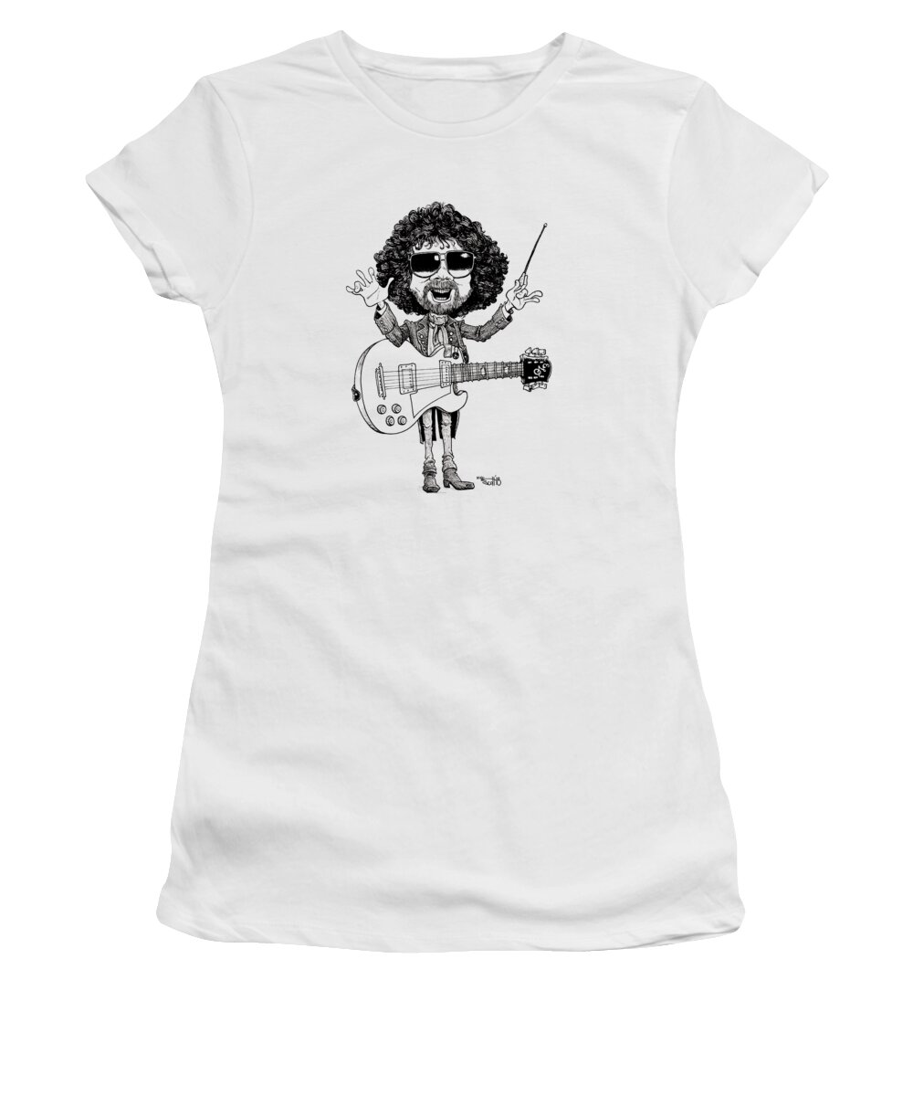 Caricature Women's T-Shirt featuring the drawing Jeff Lynne by Mike Scott