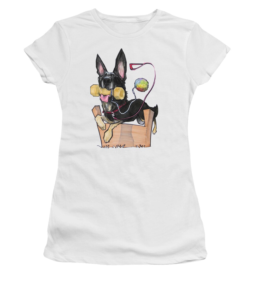 Dog Women's T-Shirt featuring the drawing Jumping German Shepherd by Canine Caricatures By John LaFree