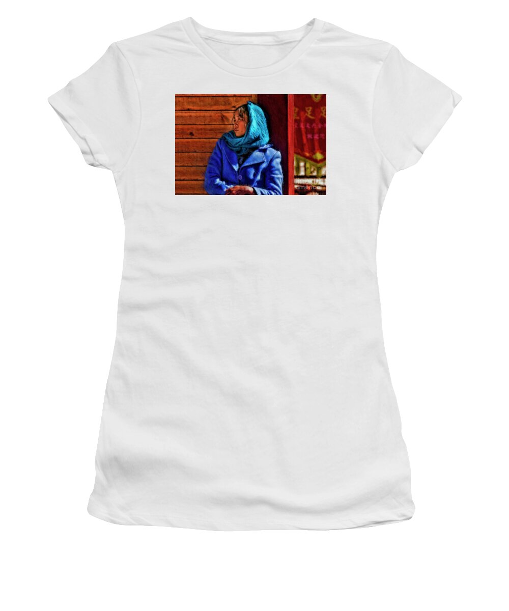 Street Photography Women's T-Shirt featuring the photograph Just Waiting by Blake Richards