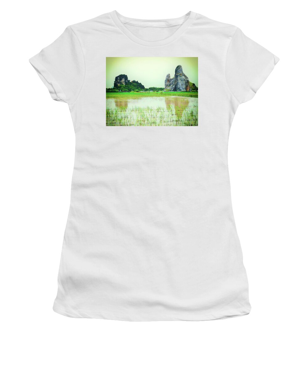 Karst Women's T-Shirt featuring the photograph Karst mountain and paddy field by Robert Bociaga