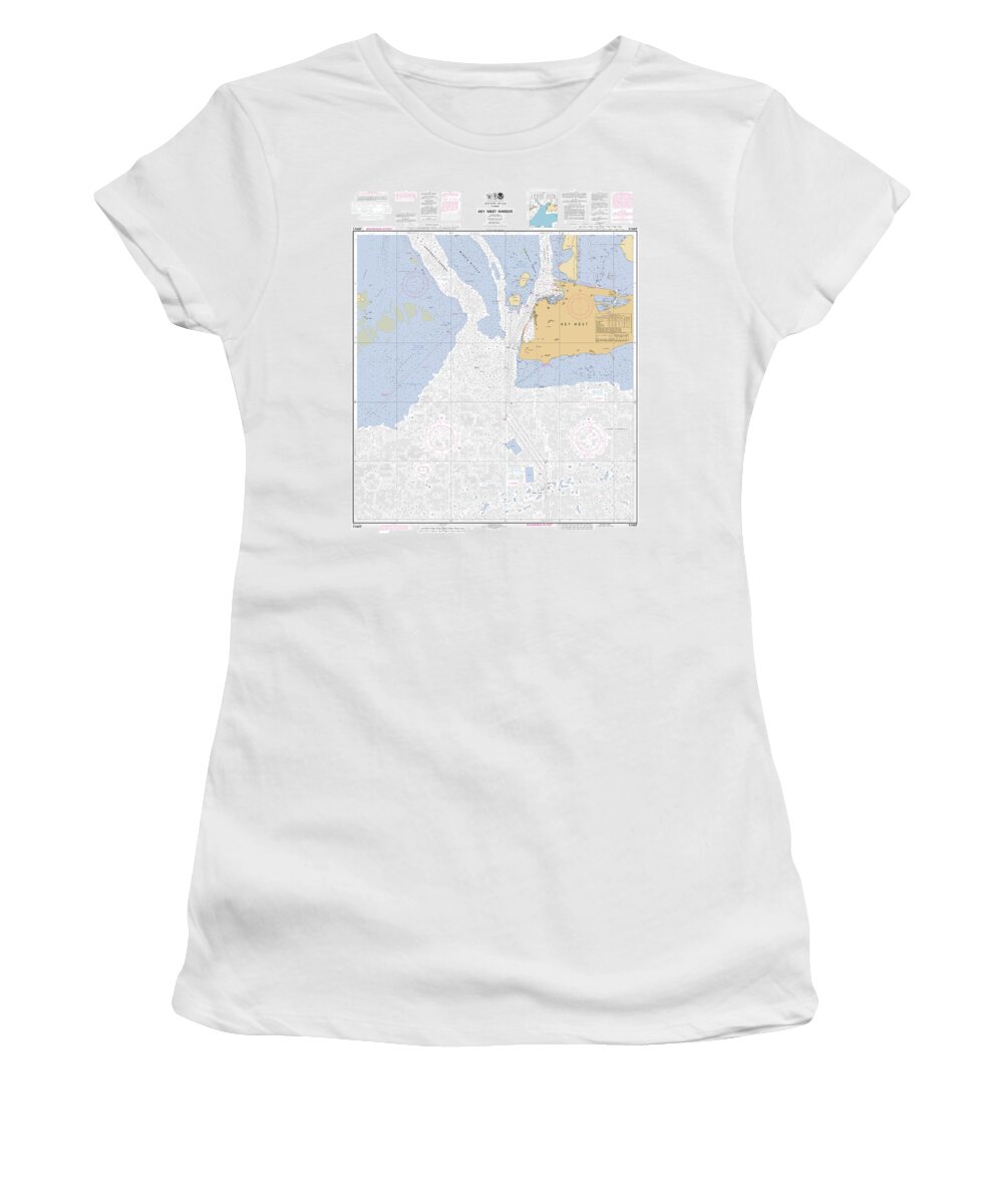 Key West Harbor Women's T-Shirt featuring the digital art Key West Harbor, NOAA Chart 11447 by Nautical Chartworks