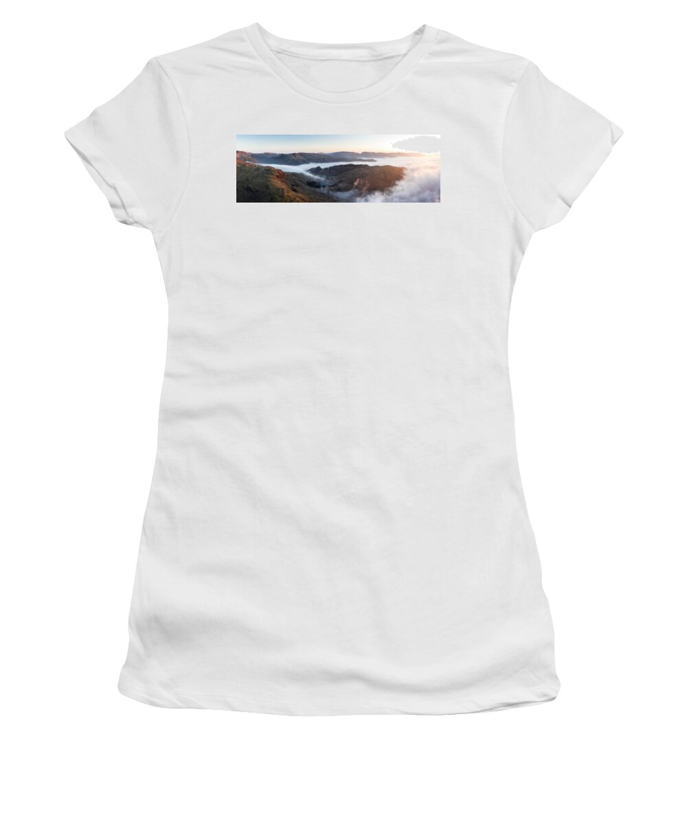 Panorama Women's T-Shirt featuring the photograph Langdale and Blea Tarn Aerial Cloud Inversion Lake District by Sonny Ryse