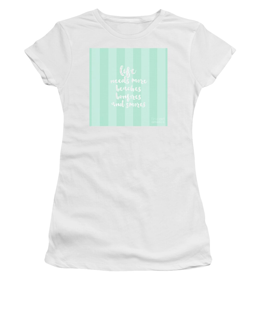 Typography Women's T-Shirt featuring the digital art Life Needs More Beaches-mint by Sylvia Cook