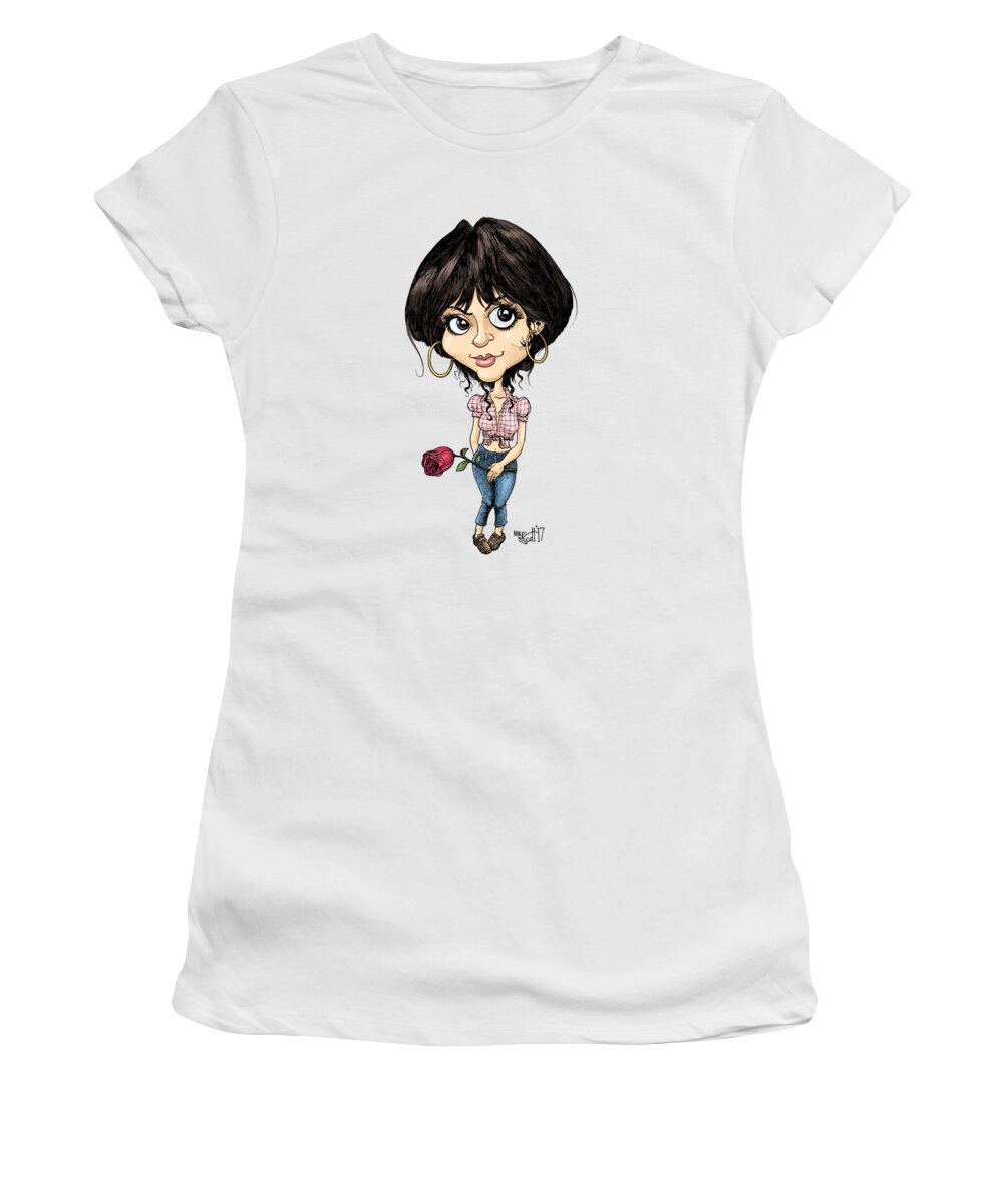 Caricature Women's T-Shirt featuring the drawing Linda Rondstadt by Mike Scott