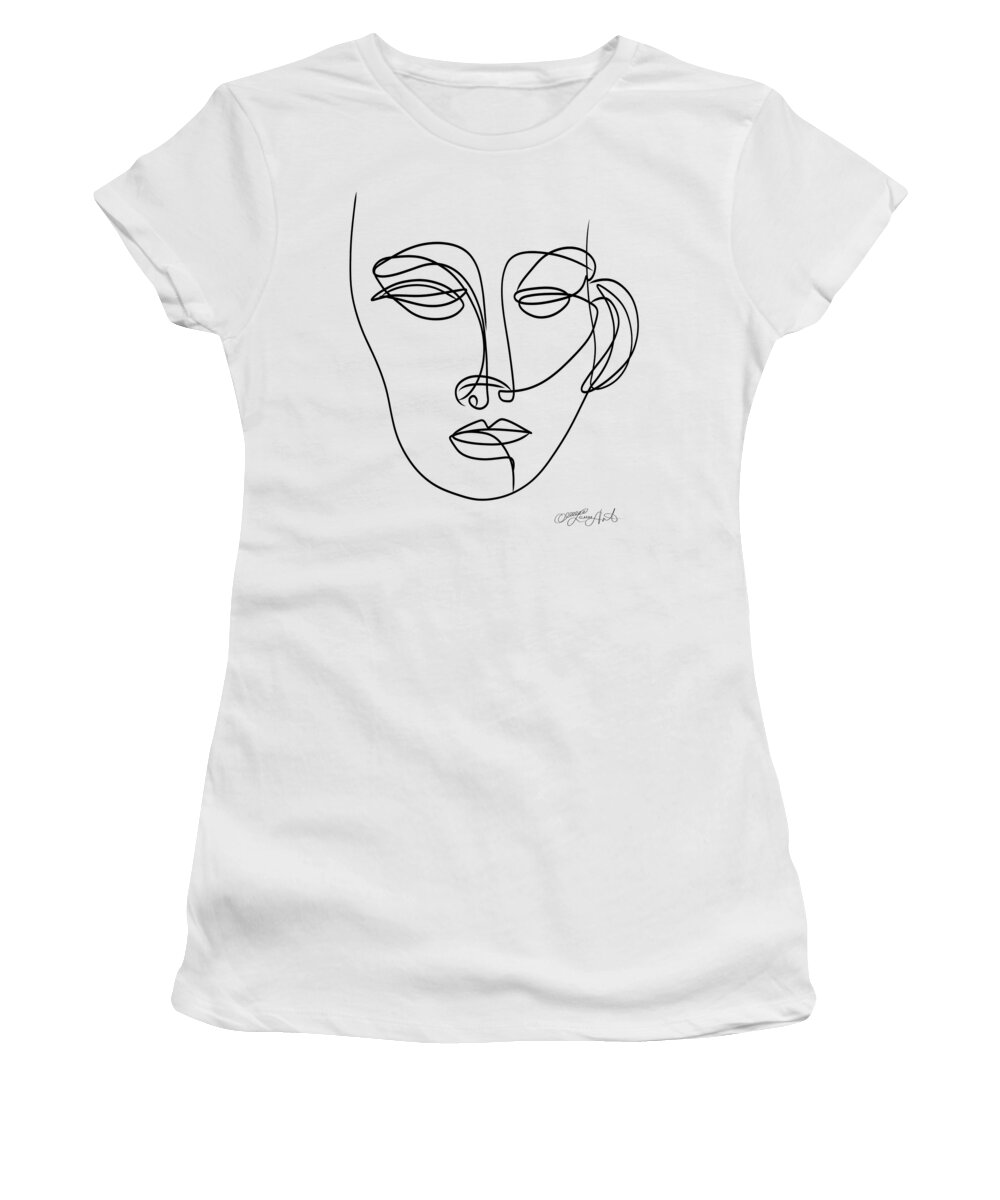 One Line Women's T-Shirt featuring the digital art Linear Portrait of a Woman Face A minimalist Art, Graphic Design in One Line by OLena Art by Lena Owens - Vibrant DESIGN