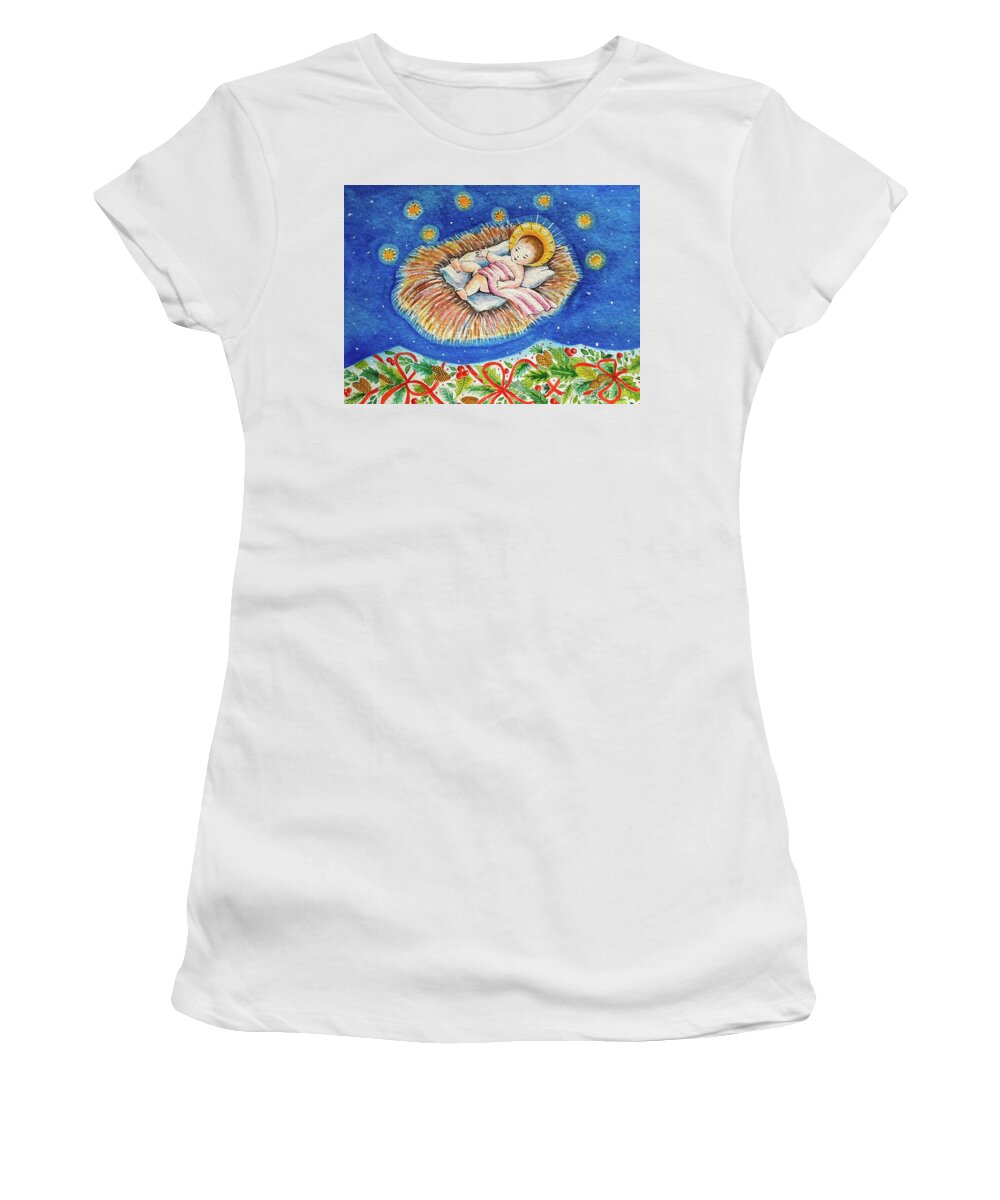 Jesus Women's T-Shirt featuring the painting Ding Dong Merrily on High by Carolina Prieto Moreno
