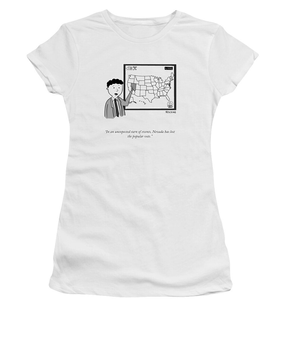 In An Unexpected Turn Of Events Women's T-Shirt featuring the drawing Local News Live by Yasin Osman